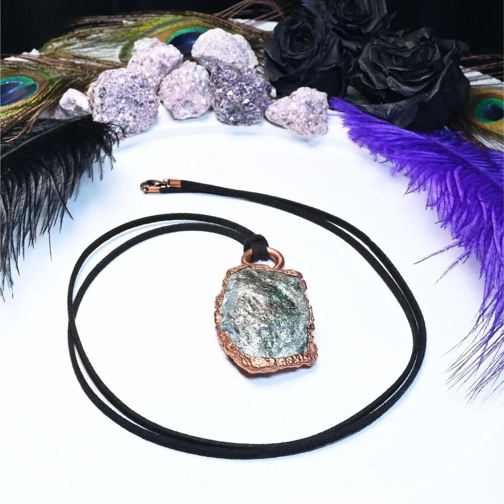 Shimmery Green Fuchsite Electroformed Copper Pendant